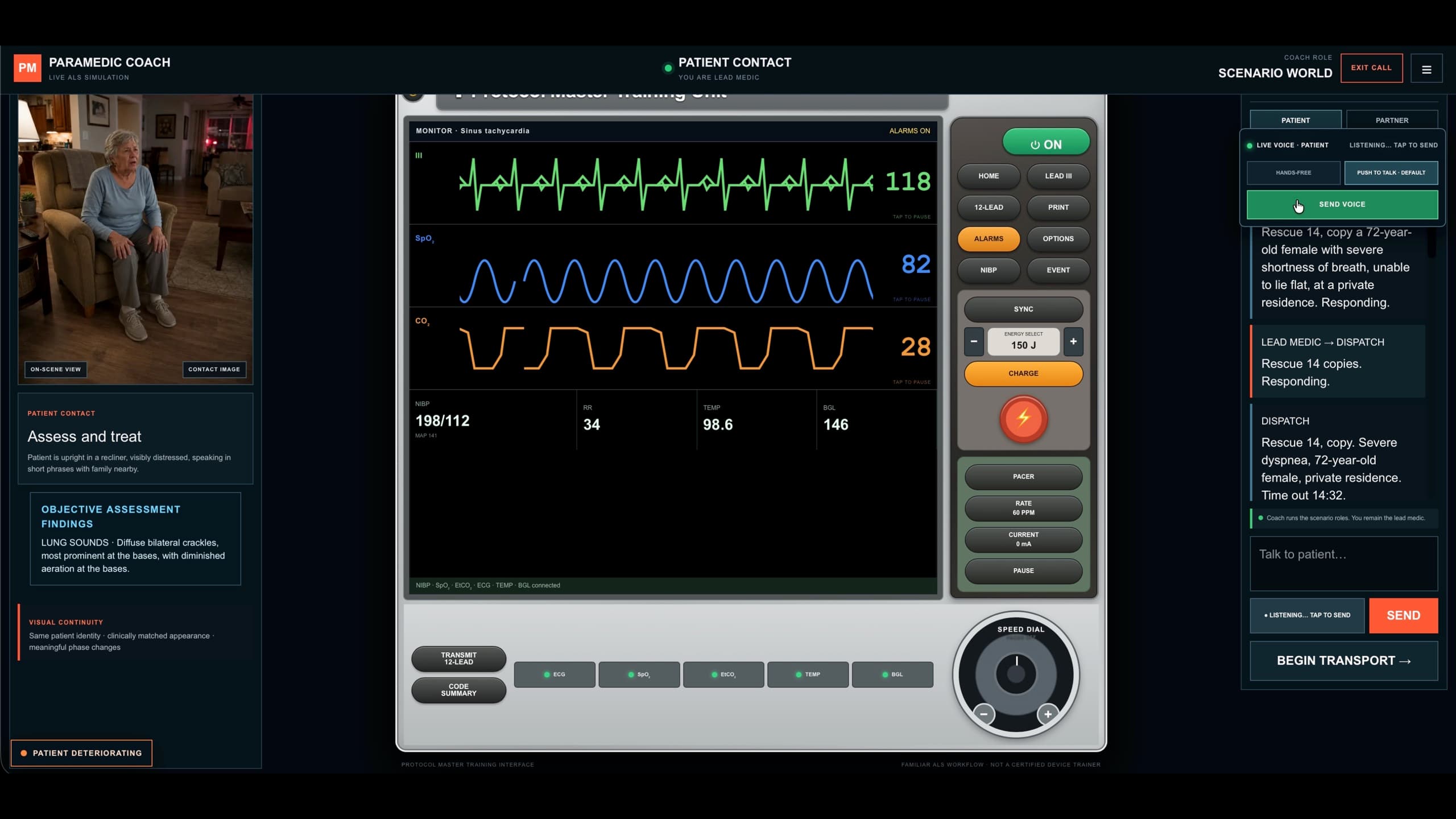 Protocol Master Paramedic Coach patient encounter with connected vital-sign monitor